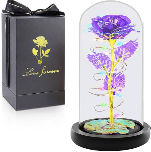 Valentinstags-Rosen-Geschenke für Frauen, Mutter, sie, Galaxie-Glas, beleuchtete Rosen, Geschenke in Glaskuppel, Muttertag, Valentinstag, Geburtstag, Blumen, Geschenke für Mütter