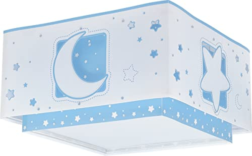 Dalber Deckenleuchte für Kinder Moonlight Mond und Sterne Blau, Deckenlampe Kinderzimmer, 63236T, E27