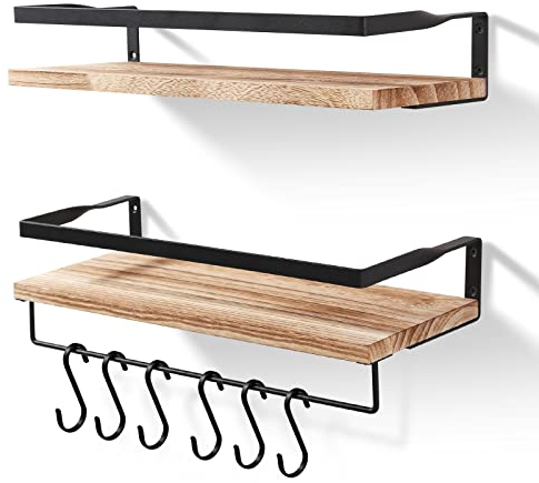 himaly Floating Shelves for Wall Set of, 2 Rustic Wooden Shelves Decorative Storage Book Shelves for Bathroom, Bedroom, Living Room, Kitchen