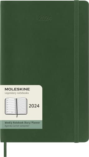 Moleskine Wochenplaner mit Platz für Notizen 12 Monate 2024, Planer 2024, Großformat 13x21, Weicher Einband und elastischer Verschluss, Farbe Myrte Grün