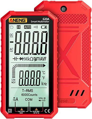 ECI ELETTROFORNITURE 620A Multimetro Digitale, Schermo LCD Grande da 4,7 pollici Automatico Intelligente True RMS, Resistenza, Capacità, Diodo, Temperatura, Frequenza Test, Rosso