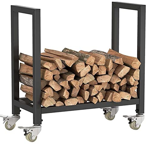 NURCIX Support à bûches pour Bois de Chauffage, avec roulettes, Porte-bûches en métal pour extérieur ou intérieur, Support de Rangement pour Bois de Chauffage 25,6 x 11,8 x 26,7 po