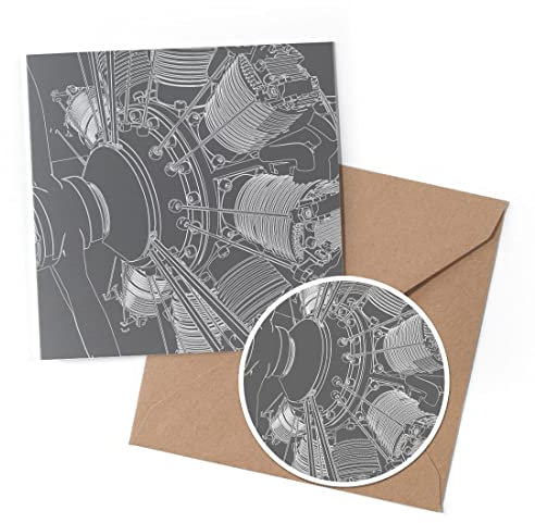 1 x Greeting Card & 10 cm Round Sticker Set - BW - Plane Airplane Engine Plane Pilot - Birthday Thank You Friend Lover Fan Mum Dad Kids #43375