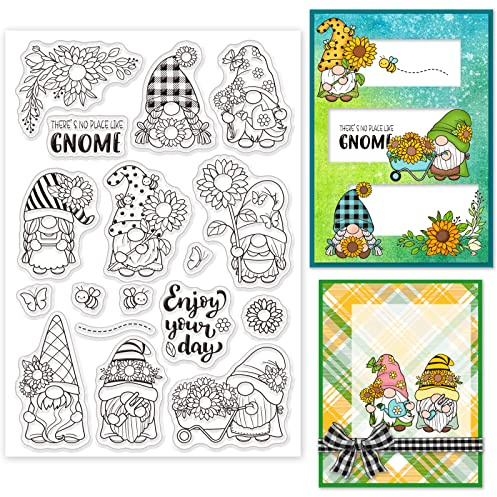 INFUNLY Transparente Stempel Mit Sonnenblumen-Zwerg Zwerge Gummistempel Für Die Kartengestaltung Zwergenwortstempel Transparente Siegel Silikonstempel Für Tagebuch DIY Sammelalbum Notizbuch Dekoration