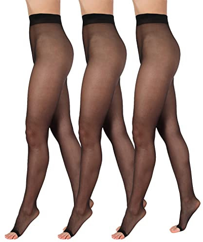 BANANALU 15 Den zehenfreie weiche Strumpfhose Toeless transparent Open Toe Toeless 15 Nero 3er Set L