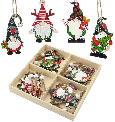 Bekecidi 12 Piezas Decoraciones para Árboles de Navidad Gnomo de Navidad Colgando Adornos de Madera con Cuerda para Árbol de Navidad Suministros para Manualidades Colgantes
