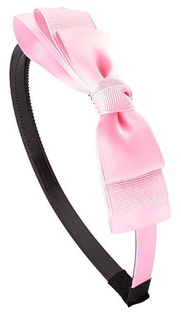 Righe e Pois - cerchietto per capelli da bambina con fiocco in raaso - con dentini smussati - triplo fiocco e nodino - flessibile e confortevole (Rosa)