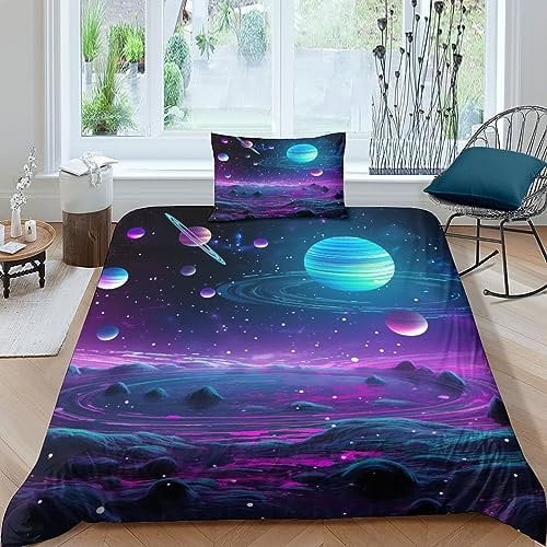 AYSUM Space Bettwäsche 135x200cm, Bettwäsche Universum Kinder Luxuriös, Bettwäsche Weltraum 135 200 Mit Kissenbezügen Single