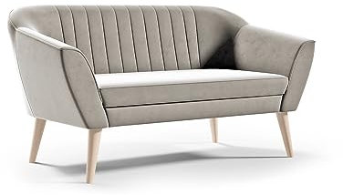 skandinavisches 2 Sitzer Sofa 140x 77x 74cm Beige Samt Velour ohne Schlaffunktion Skandinavisch Holzbeine Wellenfedern