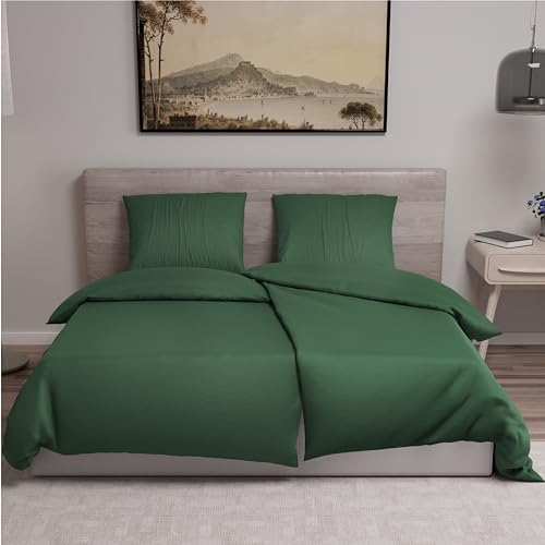 Dreamzie - Bettwäsche 135x200 cm 4teilig mit Kissenbezügen 80x80 cm Grün - Bettbezug 135x200 Einzelbett aus 100% Mikrofaser - Zertifiziert ohne Chemikalien (Oeko TEX)