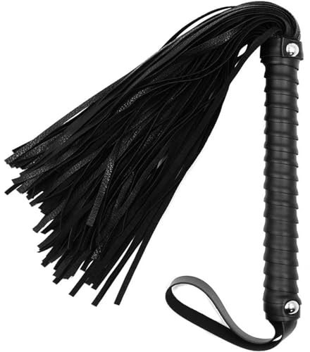 StejaR Fouet en Cuir PU MatéRiel en Cuir Noir Jouets pour Adultes Flirt Fouet Couple Alternative
