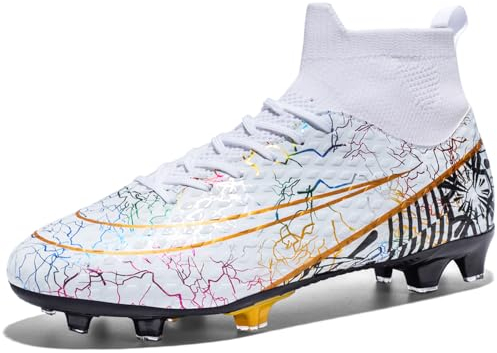 VTASQ Fußballschuhe Herren High Top Spike Kunstrasen Fussballschuhe Kinder Jungen Stollen Cleats Professionelle Athletics Trainingsschuhe Outdoor Sport Fußball Stiefel Weiß EU 45