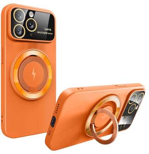 Dqtaoply for iPhone 11 Pro MAX Case, with Kickstand Magnetic Camera Cover Shockproof Anti-Scratch Silicone Phone Case for iPhone 11 Pro MAX - Orange