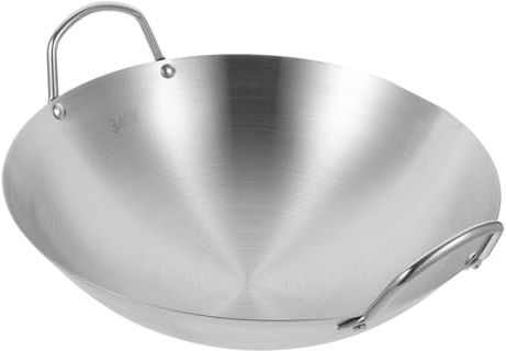 PRETYZOOM 34cm Thickened Stainless Steel Wok Double Handles, Induction and Gas Stove Compatible Stir Fry Pan for Home Kitchen Cooking