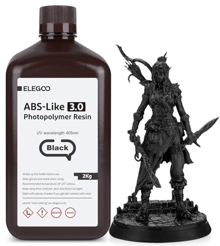ELEGOO 405nm ABS-Like Resin 3.0, UV-Härtendes 3D Resin mit Hohe Präzision, Nicht Spröde, Verbesserte Festigkeit und Zähigkeit für LCD/DLP 3D Drucker Photopolymer Harz Schwarz 2000g