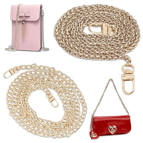 Zamety 2 Stück Taschenkette,120cm Taschenkette Gold, 2024 Kette für Tasche, Wechseln für Schultergurt und Handtaschen (Gold)