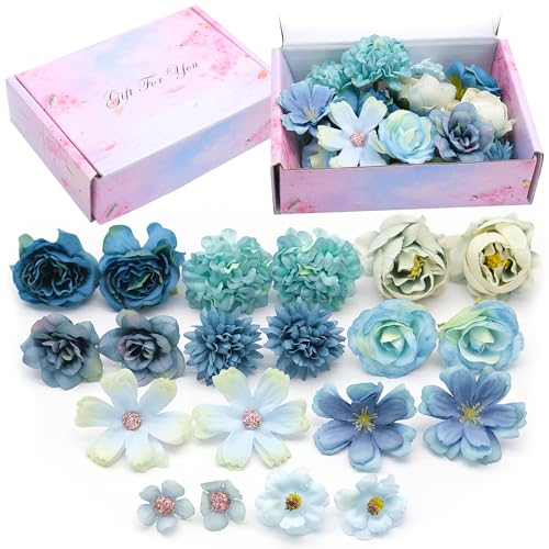 20 Stück Kunstblumen Blumenköpfe, Kunstblumen Klein Fake Blumen für DIY Kranz Handwerk Basteln Scrapbooking Deko Hochzeit Partei Haus Garten Dekorativ