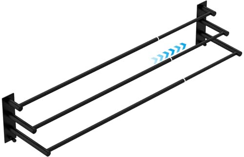 Strength Enemy Porte-Serviettes Extensible de 40 à 80 cm, Porte-Serviettes Réglable sans Perçage, en Acier Inoxydable 304, étagère Murale, Convient pour Salle de Bain, Cuisine (Noir, 3 Couches)