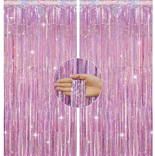 G2PLUS Frangia Tende Decorazioni 2PCS Tende Fecorative Scintillanti del Partito per Festa di Compleanno Decorazione Partito Matrimonio (Rosa,1x2.5m)