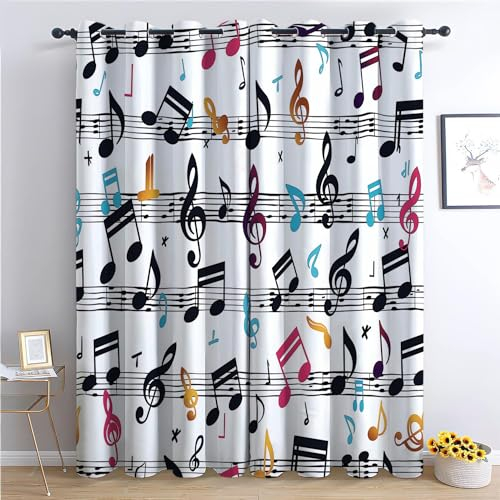CozyRest Musiknoten Muster Verdunkelungsvorhänge mit Ösen - 2er Set, 280 x 260 cm Blickdichte Thermo-Gardinen, Kälteschutz, Raumteiler, für Schlafzimmer und Fenster