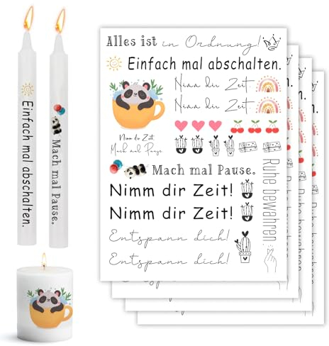 Bolosa 4 Stück Kerzentattoos, kerzentattoos Entspannen, Kerzen Tattoos Folie, Entspannen Kerzenfolie, Kerzen Aufkleber, Wassertransferdruck, Rub on Sticker, Sprüche Aufkleber Set Entspannen 7