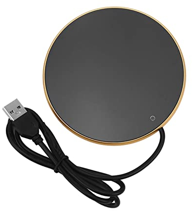 Ejoyous Chauffe-Tasses avec Connexion USB, Chauffe-Tasses, Plaque Chauffante, Chauffe-Tasses à café, Température Constante 55 °C, pour Le Bureau à Domicile et Les Déplacements (Gold)