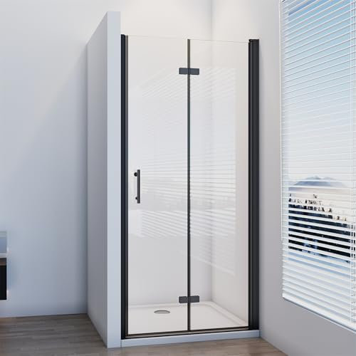 IMPTS Duschtür Falttür Schwarz 120cm, Einzelfalttür Nische Duschabtrennung Duschkabine Faltbar Dusche mit 6mm ESG NANO Sicherheitsglas Höhe 195cm