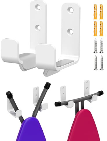 MUSVOH Ironing Board Holder, 304 Stainless Steel, White | Fits Y/T Leg Ironing Boards, Heavy Duty Holder Hooks, Durable Wall Storage for Laundry Room, Closet or Utility Room