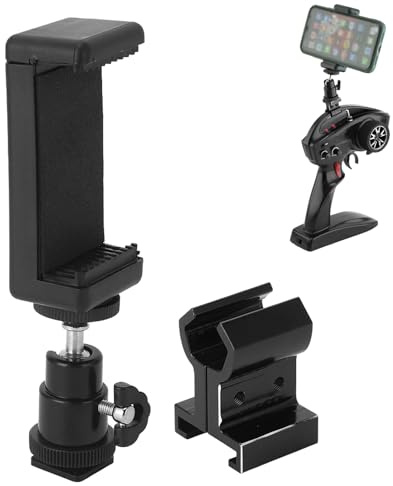 Universelle Telefonhalterung für Traxxas TX TQi,Verstellbar, Stabil, Langlebig, Sender-Handyhalterung, Metall-Telefonhalter, Basishalterung für Telefone über 5,5 Zoll (Black)