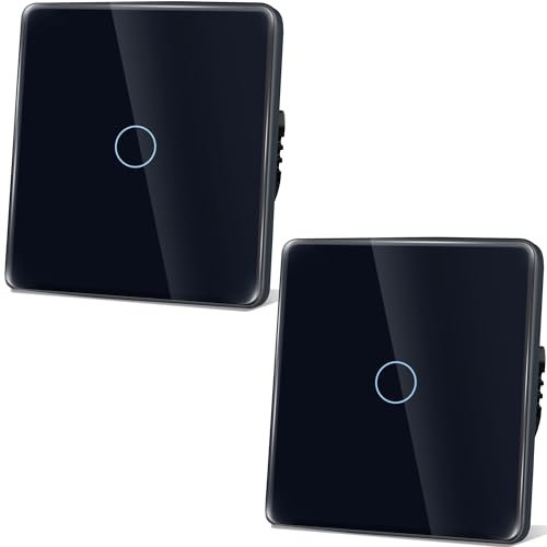 TAWOIA Interruttore della luce touch, 1 scomparto a 2 vie, da incasso, con piastra in vetro curvo 2,5D, 86 x 86 mm, colore nero, confezione da 2