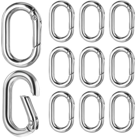 Lot de 10 petits mousquetons porte-clés - Anneaux fendus à ressort - Pour porte-clés, sac à dos, pendentif pour camping en plein air, balançoire, hamac, sac à dos - Argenté