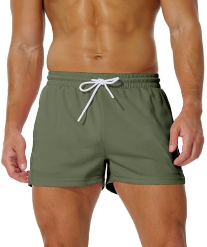 AIMPACT Sporthose Herren Kurz 3 Inch Mesh Basketball Shorts Herren Atmungsaktive Jogginghose Kurz Tennishose mit Taschen (Olivgrün-L)