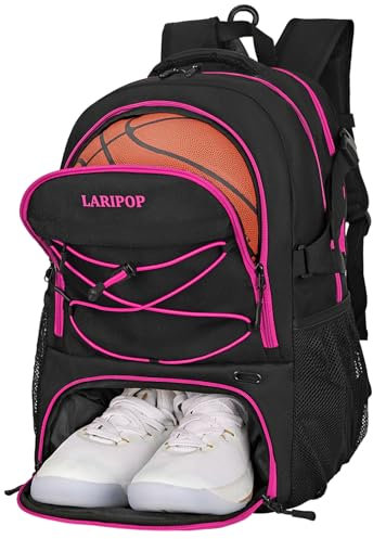 LARIPOP Basketballtasche Rucksack mit Ballhalter Schuhfach, Elite Rucksack, großes Basketballzubehör, Sporttasche