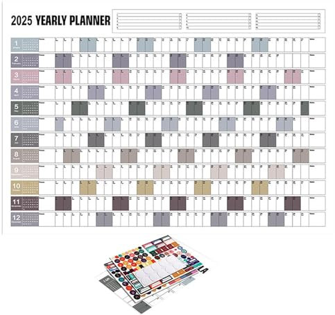 Yearly Planner 2025 | Annual Year Wall Calendar with Stickers | Home Decoration Horizontal Thick Paper Poster Calendar | Schedule Organizer Planner for Home, Work, and School