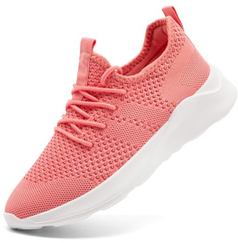 LANGFEUU Damen Turnschuhe Sneaker Schuhe Walkingschuhe Damen Sportschuhe Laufschuhe Tennisschuhe Running Damen Straßenlaufschuhe rutschfest Atmungsaktiv Leichtgewichts Korallenrot 41