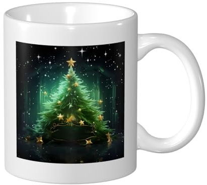 LPSRTWE Kaffeetassen aus Keramik mit Griffen, 340 ml, grüner Weihnachtsbaum, Porzellan, Teetassen für Kaffee, Tee, große Tassen, Keramiktasse für Damen und Herren, Einweihungsfeier, Party,