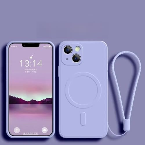 GXZJFC Per custodia di ricarica wireless magnetica per iPhone 15 14 13 12 11 Pro Max Mini XR XS X Plus telefono silicone liquido, lilla, per iphone12