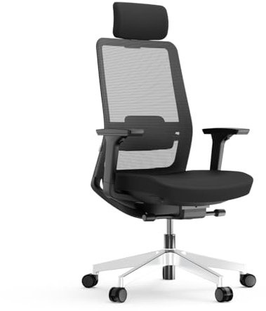 Yaasa Chair Pro Bürostuhl Ergonomisch mit Kopfstütze Schwarz – Schreibtischstuhl mit Lordosenstütze & 3D-Armlehnen – Drehstuhl für gesundes Sitzen im Home Office & Büro – Zertifizierte Qualität, 130kg