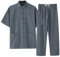 Hommes Chinoise Traditionnelle Kung Fu Vêtements Coton Linge de Linge Chun Vêtements Travaux à Manches Courtes Hanfu Jacket Chemises Ensemble 2 Pièces pour Homme Costume
