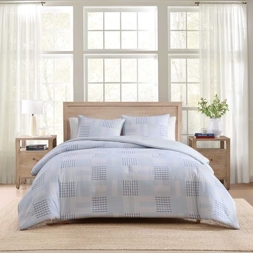 Tommy Hilfiger® Bettwäsche-Set für Doppelbett, strukturierte Baumwolle mit passenden Kissenbezügen, mittelschweres Bettwäsche-Set, Oeko-Tex-Zertifiziert (Hamptons-Patchwork-Blau)