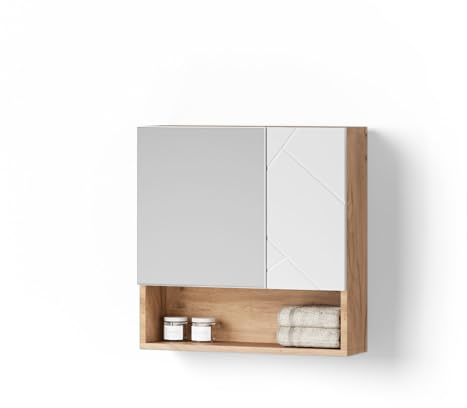 Livinity Badspiegelschrank Ronco, Weiß Hochglanz/Eiche, 54 x 55 cm