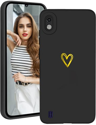 Demnkun Handyhülle für Samsung Galaxy A10 Hülle Silikon Original, Weich Slim Leicht TPU Samsung Galaxy A10 Schutzhülle Kameraschutz, Stoßfest Case mit Gold Herz Muster Schwarz