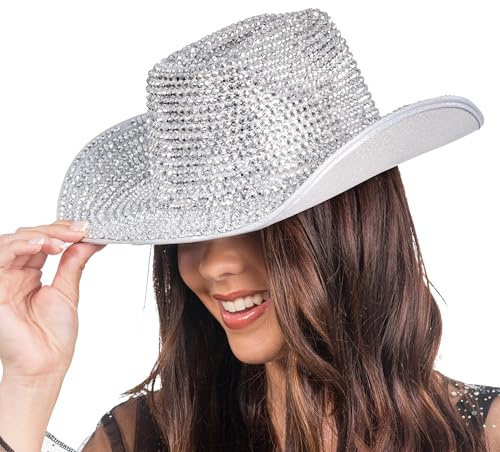 Chaks - Cowboyhut mit Strasssteinen für Karneval und Festival | Rodeo Hut für Junggesellinnenabschied und Mottoparty, Western Accessoire mit Strassbesatz