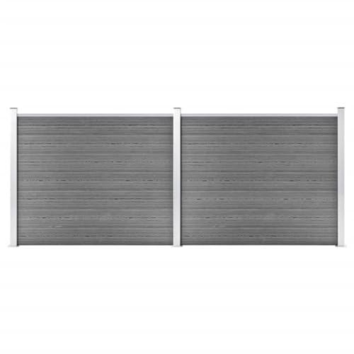Emmtore Zaunelement Set WPC Gartenzaun Sichtschutzzaun Lamellenzaun Windschutz Zaun Windschutzzaun Terrasse Stecksystem Lärmschutz 353x146 cm Grau