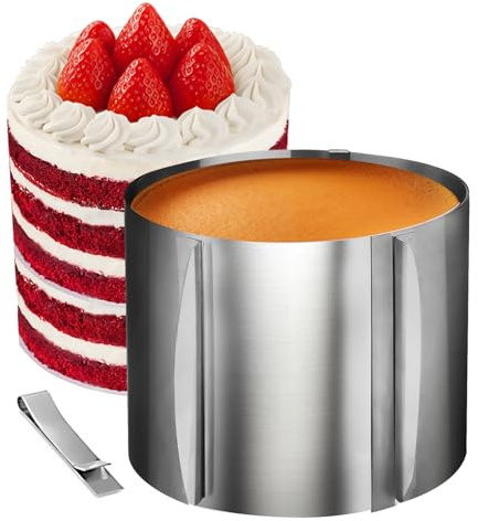KITDAHOM Anello Regolabile per Torte - Stampo da Forno Rotondo 15 cm di Altezza Ø 16-30 cm - Acciaio Inox - Resistente al Calore, Stabile, con Scala - Per Cottura, Decorazione e Modellatura di Torte