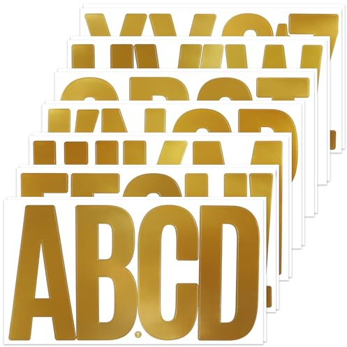 BINLINHONGO 74 Large Gold Alphabet Stickers, 14 Sheets 6 Inches Letters | Self-Adhesive Vinyl Letter Sticker Decals for Mailbox, Doors, Trucks, Classroom Decor and Outdoors
