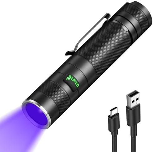 Ultrafire Linterna UV 365nm Recargable, 10W Luz UV de Alta Pureza con Filtro Negro, USB-C Lámpara Ultravioleta para Detectar Minerales Fluorescentes, Vidrio de Uranio, Detección de Fugas