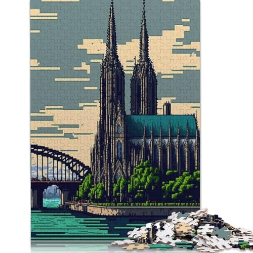 Pixel Art Köln Puzzle 1000 Teile für Erwachsene, Holzpuzzle, Lernspiel für Kinder als Weihnachtsgeschenk, 38x26cm / 1000 Teile