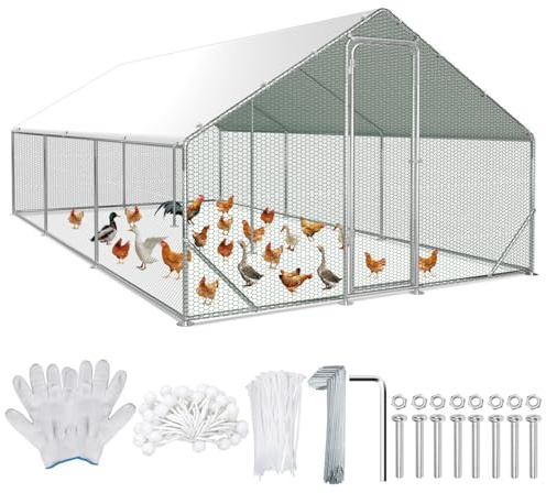 Ollewiellan 3x6x2m Hühnerstall Freilaufgehege Hühnergehege Verzinkter Stahl Hühnerhaus mit Tür & Riegel Geflügelstall für Hühner Kaninchen Gänse Tauben und Wachteln Metallgehege mit Netz