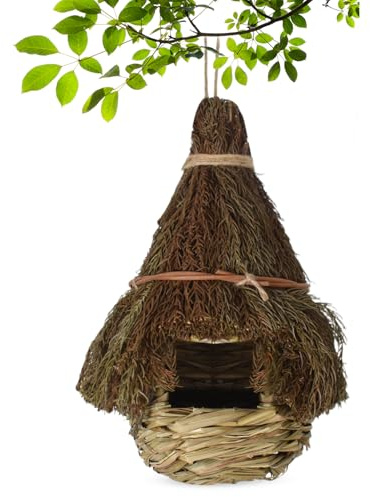 Disnace 2 Piezas Nido de Pájaros Colgante, Casa de Paja Natural para Aves Pequeñas, Pajareras Exterior en Jardin, Casitas de Pajaros Nido Periquitos Hecho a Mano, 30x20x30 cm (1 Unidad)